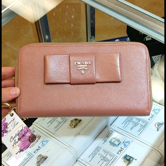 Prada Saffiano Lux Bow Leather Wallet Painted